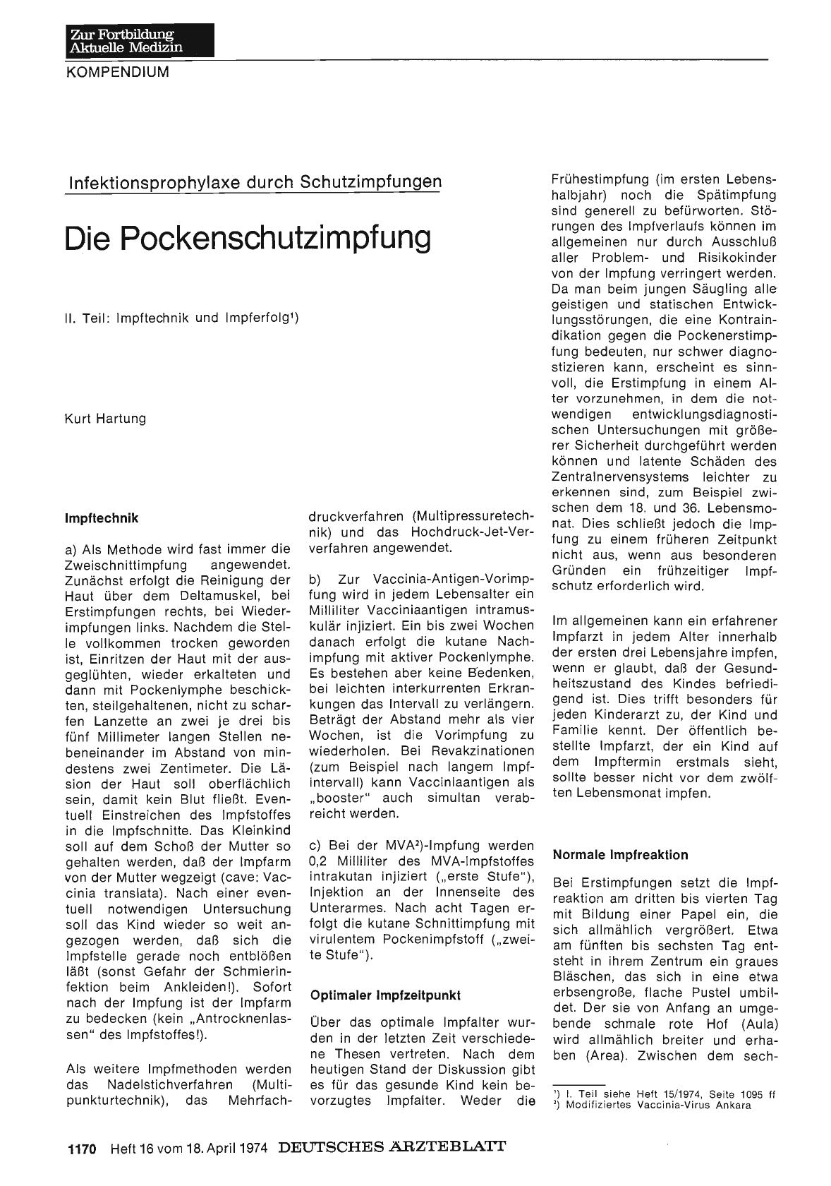 Vorschauseite 1: Infektionsprophylaxe durch Schutzimpfungen — Die Pockenschutzimpfung