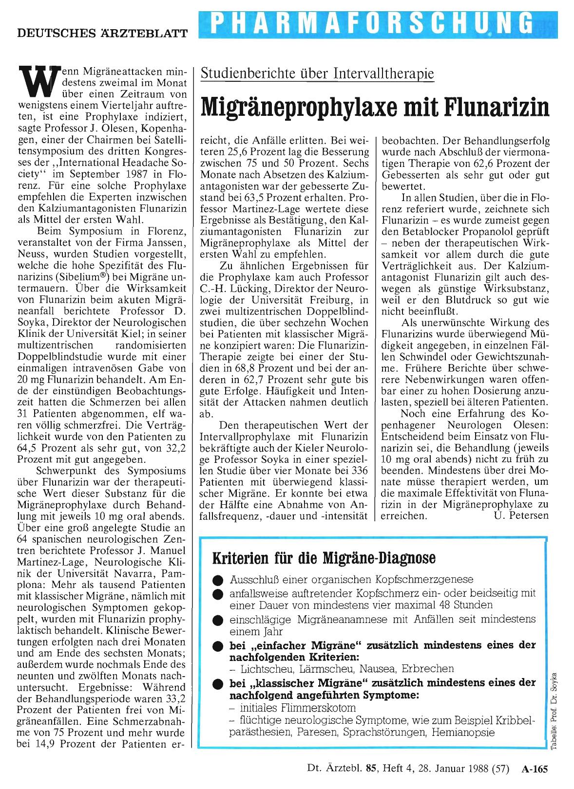 Vorschauseite 1: Studienberichte über Intervalltherapie: Migräneprophylaxe mit Flunarizin