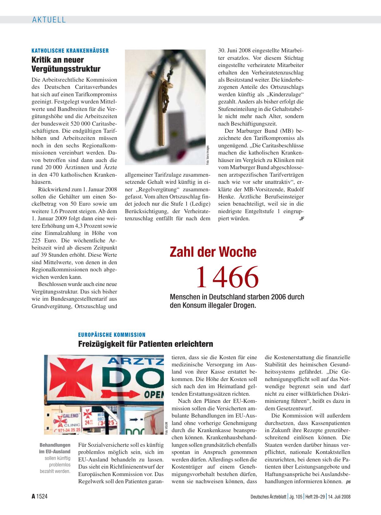 Vorschauseite 1: Katholische Krankenhäuser: Kritik an neuer Vergütungsstruktur