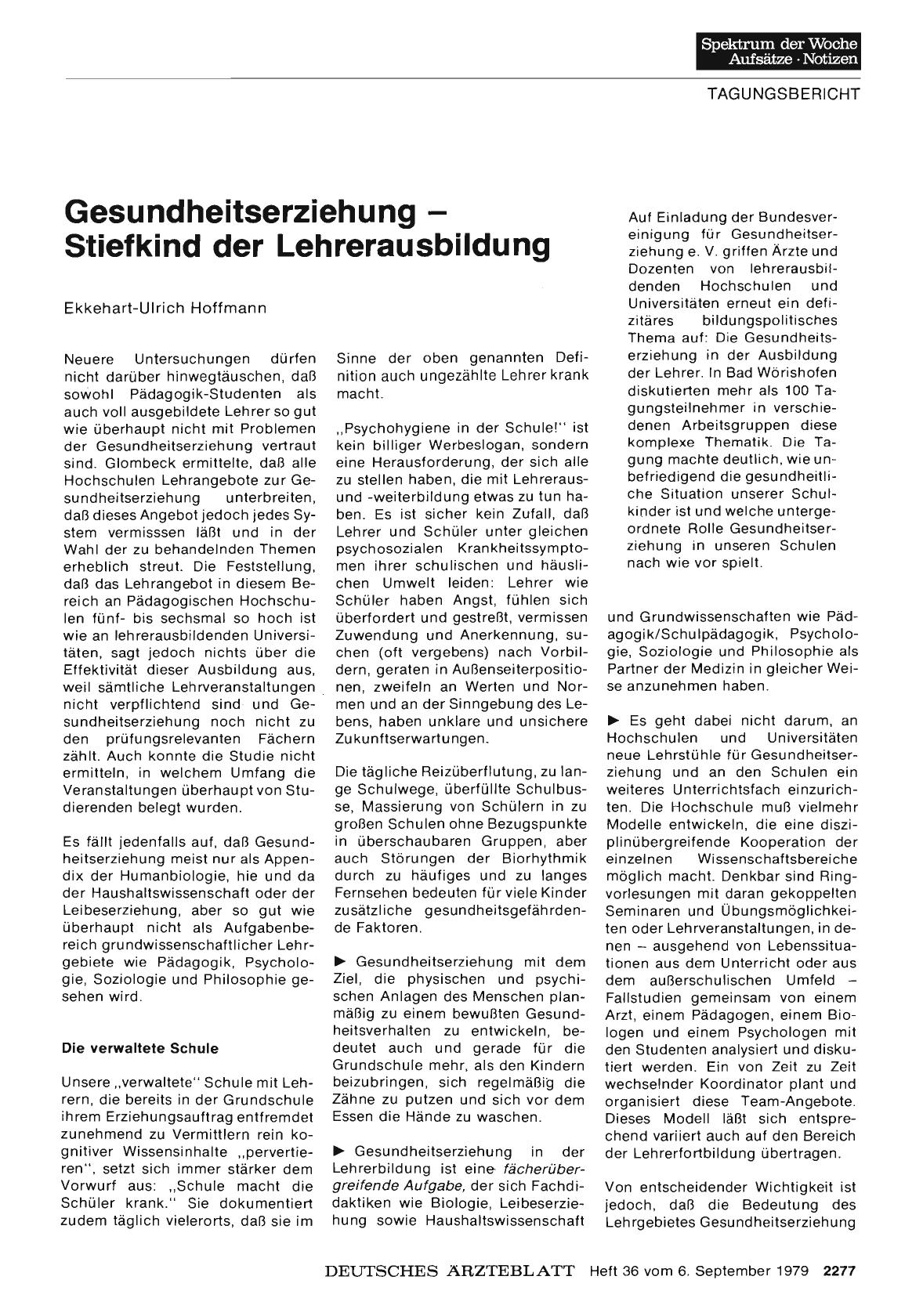Vorschauseite 1: Gesundheitserziehung - Stiefkind der Lehrerausbildung