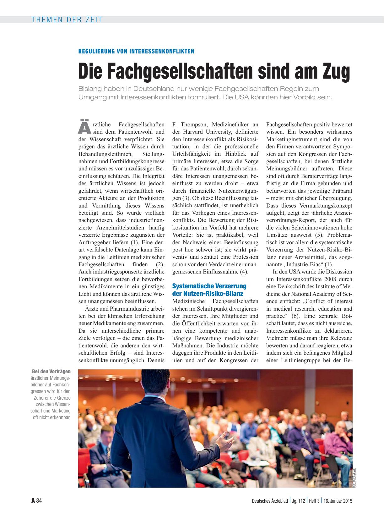 Vorschauseite 1: Regulierung von Interessenkonflikten: Die Fachgesellschaften sind am Zug
