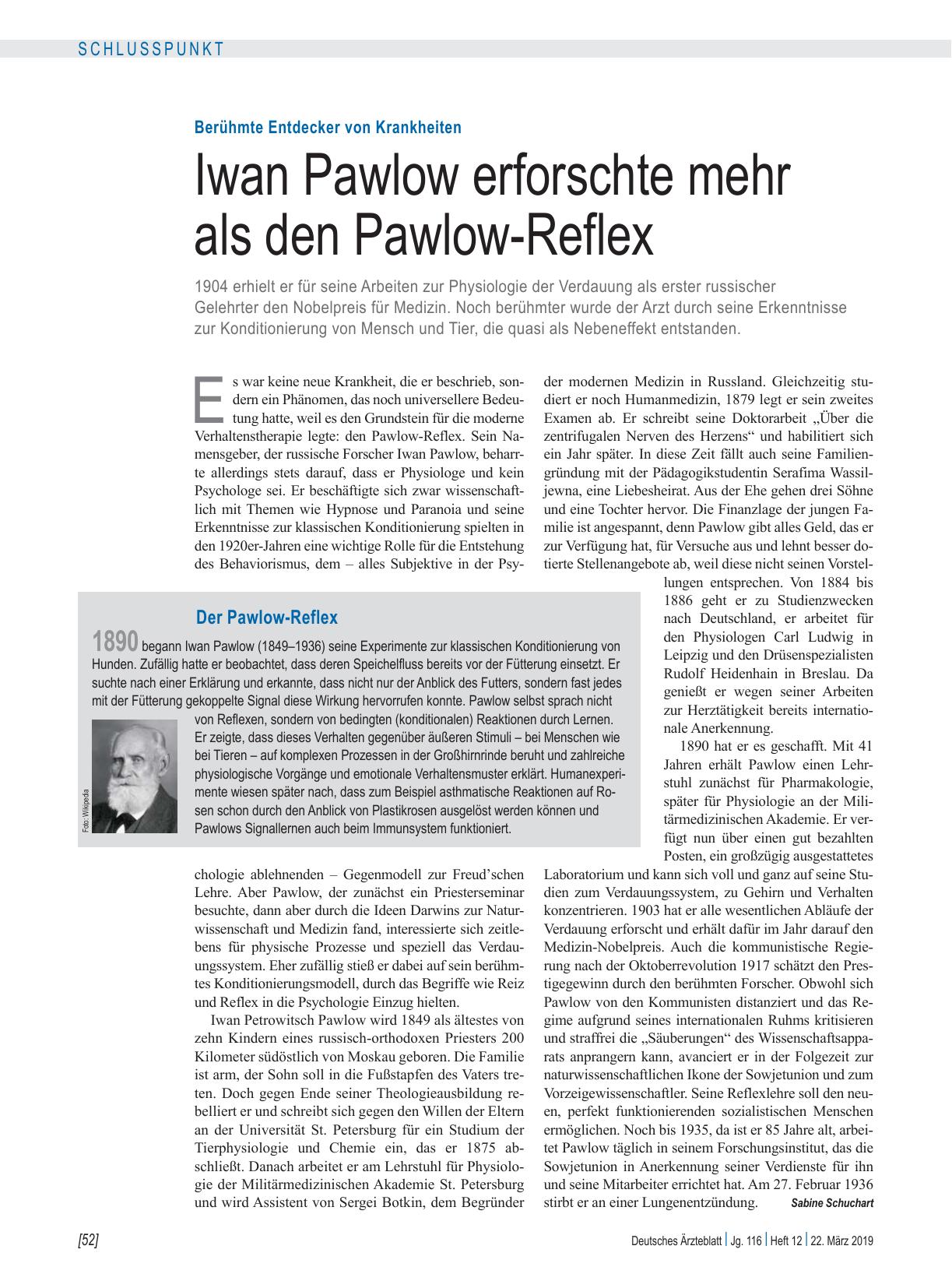 Vorschauseite 1: Berühmte Entdecker von Krankheiten: Iwan Pawlow erforschte mehr als den Pawlow-Reflex