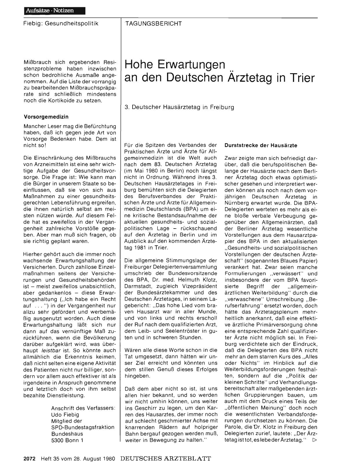 Vorschauseite 1: Hohe Erwartungen an den Deutschen Ärztetag in Trier: 3. Deutscher Hausärztetag in Freiburg