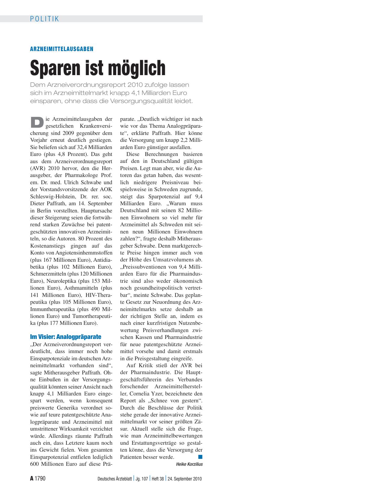 Vorschauseite 1: Arzneimittelausgaben: Sparen ist möglich