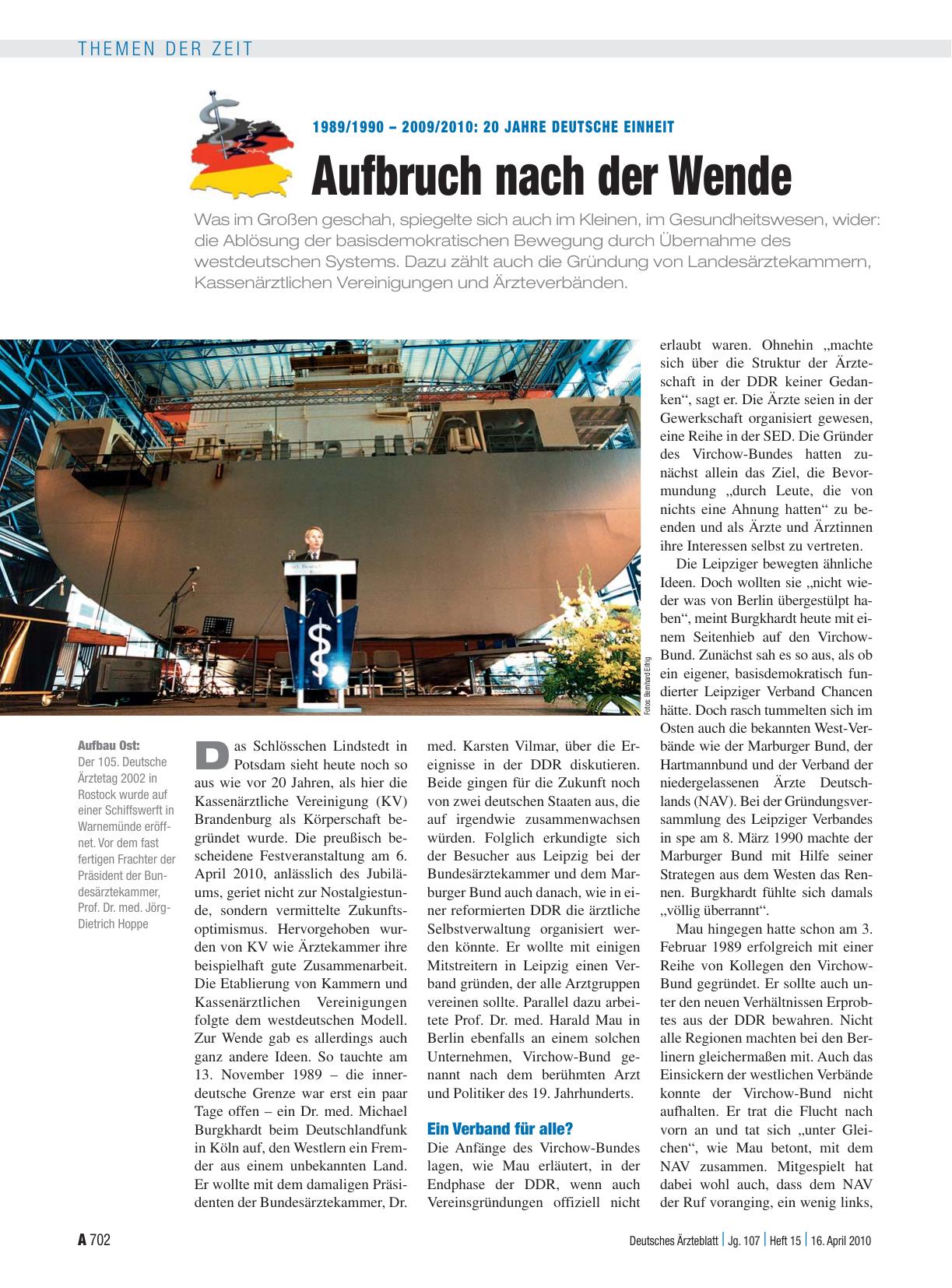 Vorschauseite 1: 1989/1990 – 2009/2010 – 20 Jahre Deutsche Einheit: Aufbruch nach der Wende