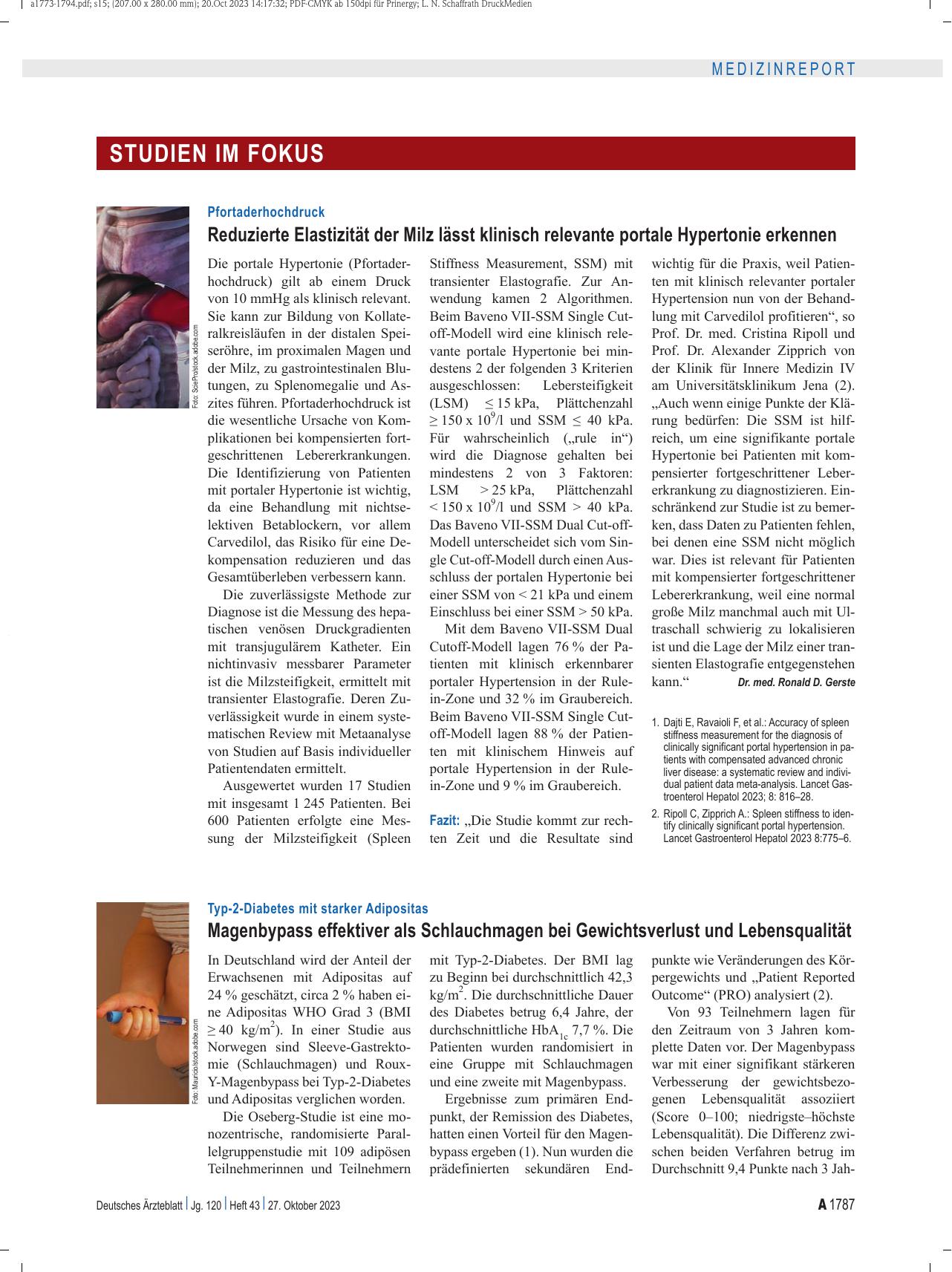 Vorschauseite 1: Typ-2-Diabetes mit starker Adipositas: Magenbypass effektiver als Schlauchmagen bei Gewichtsverlust und Lebensqualität
