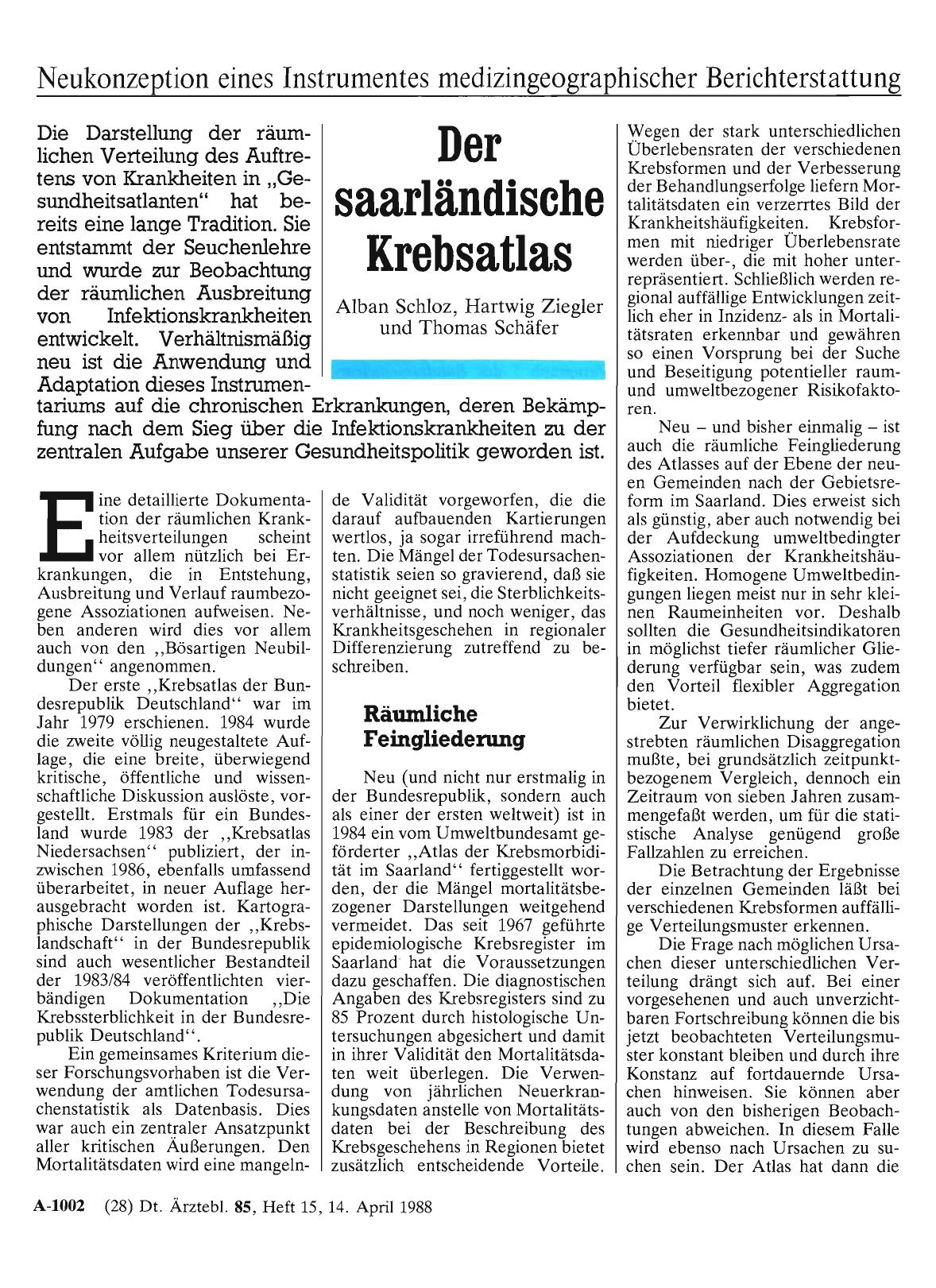 Vorschauseite 1: Der saarländische Krebsatlas: Neukonzeption eines Instrumentes medizingeographischer Berichterstattung