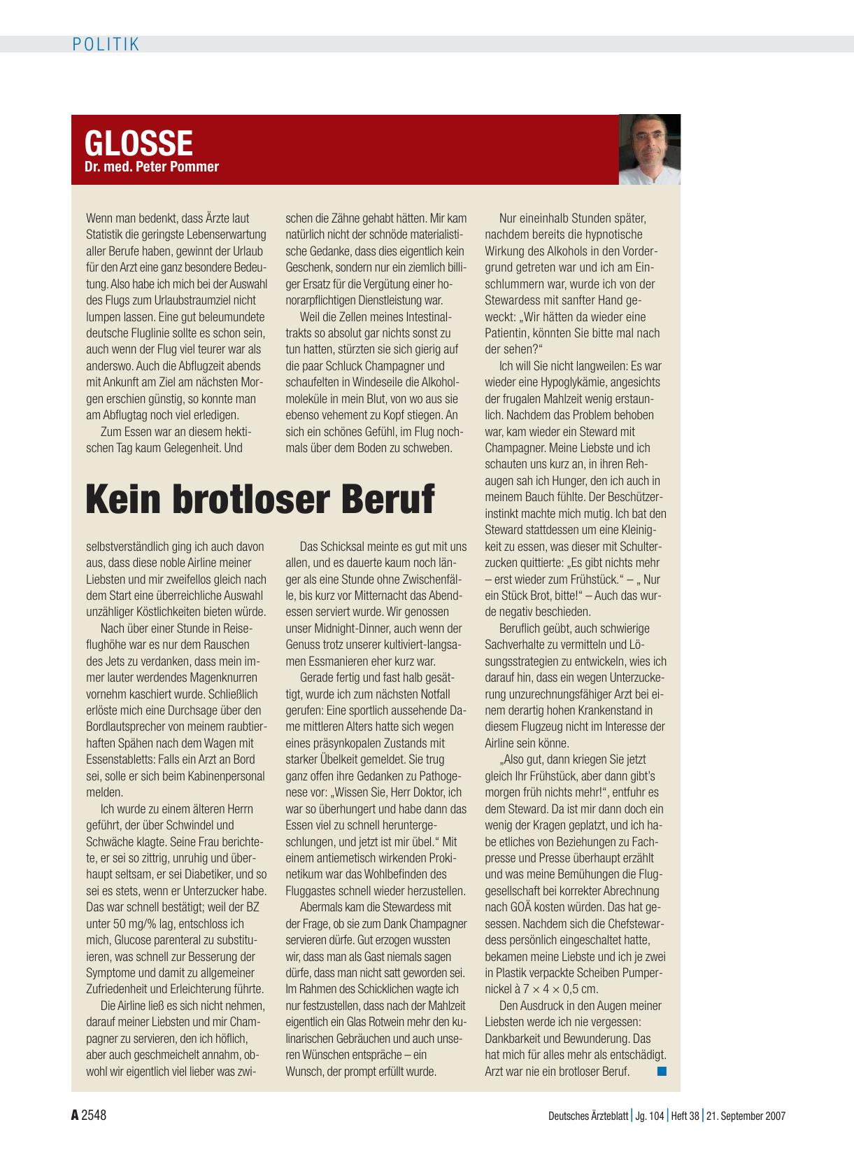 Vorschauseite 1: Glosse: Kein brotloser Beruf