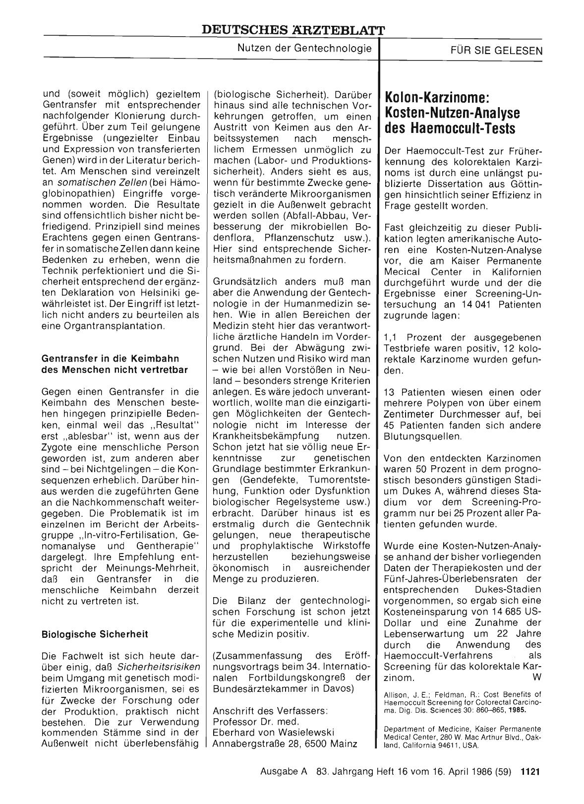 Vorschauseite 1: Kolon-Karzinome: Kosten-Nutzen-Analyse des Haemoccult-Tests