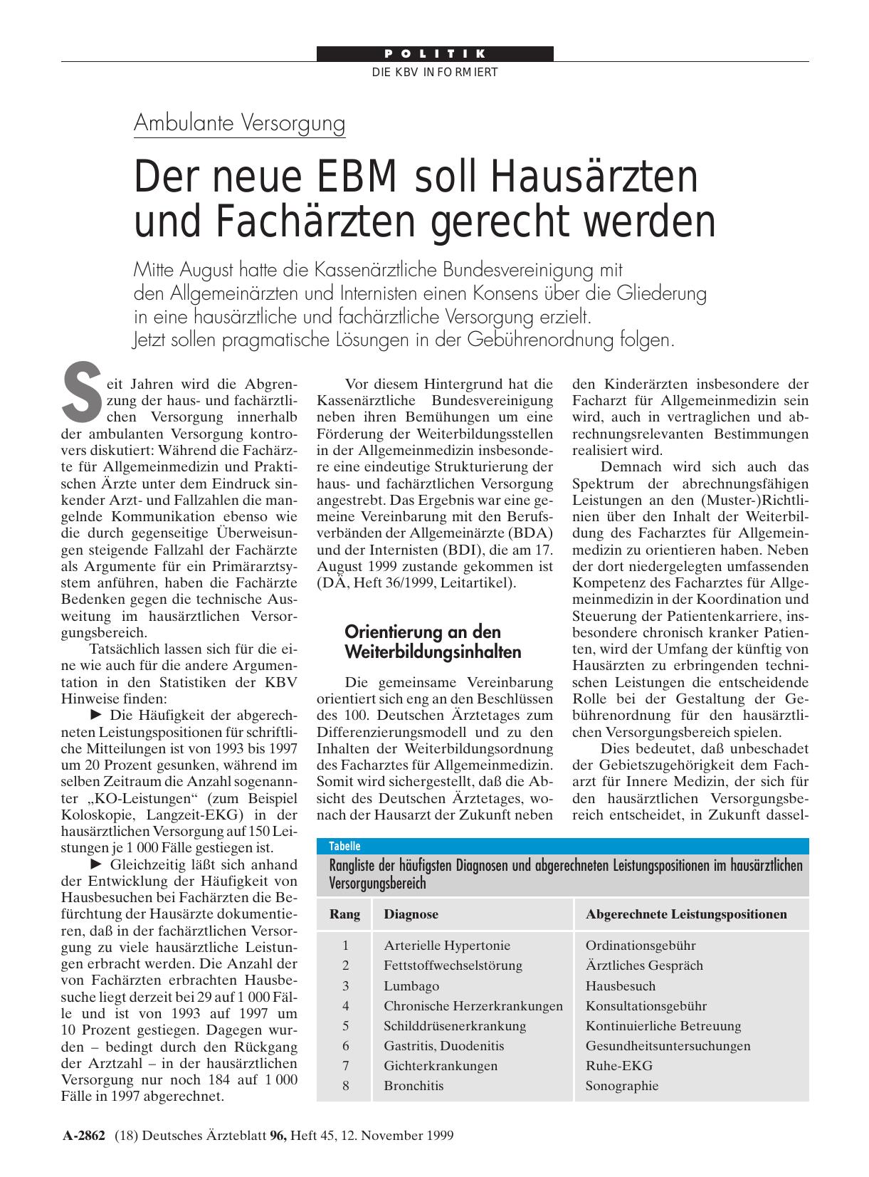 Vorschauseite 1: Ambulante Versorgung: Der neue EBM soll Hausärzten und Fachärzten gerecht werden