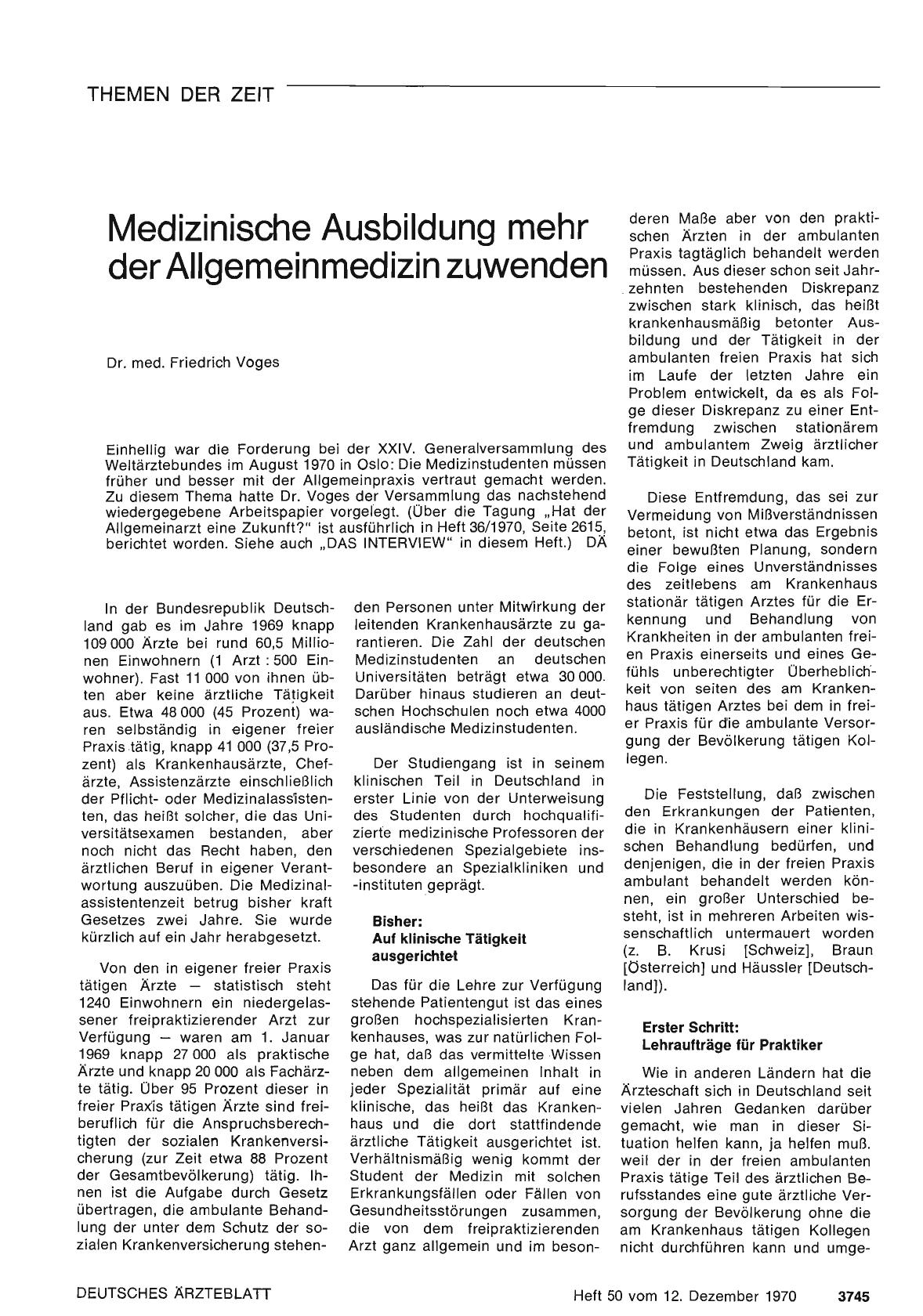 Vorschauseite 1: Medizinische Ausbildung mehr der Allgemeinmedizin zuwenden
