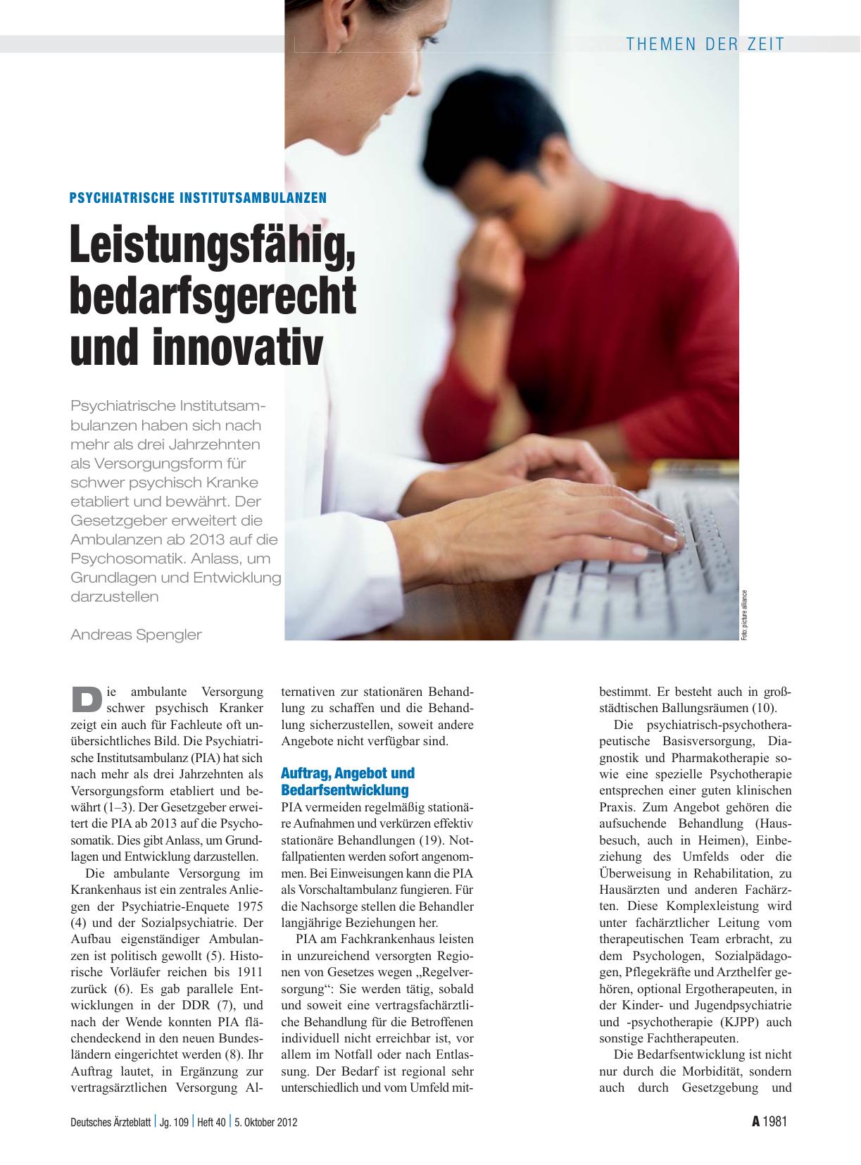 Vorschauseite 1: Psychiatrische Institutsambulanzen: Leistungsfähig, bedarfsgerecht und innovativ