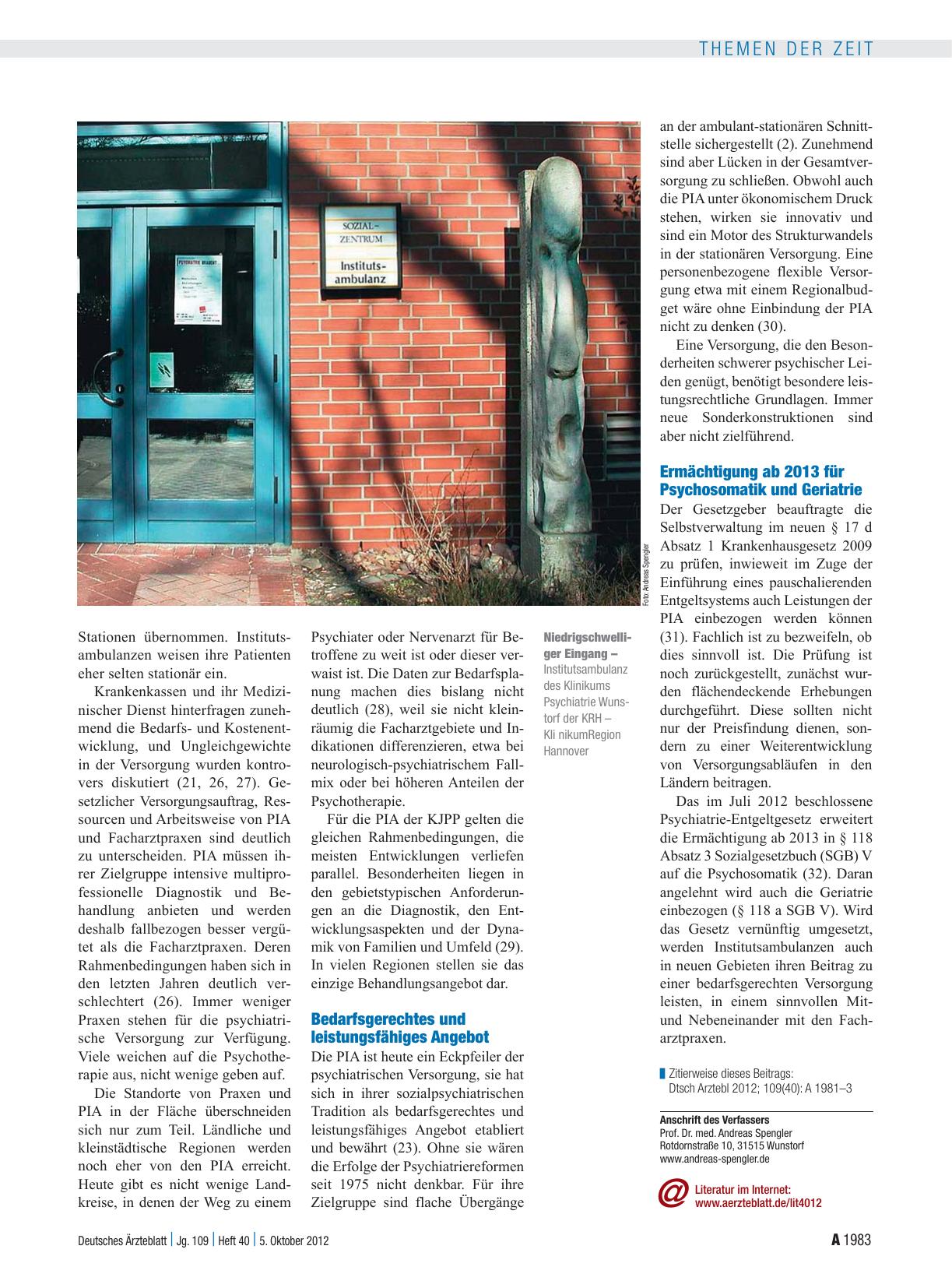 Vorschauseite 3: Psychiatrische Institutsambulanzen: Leistungsfähig, bedarfsgerecht und innovativ