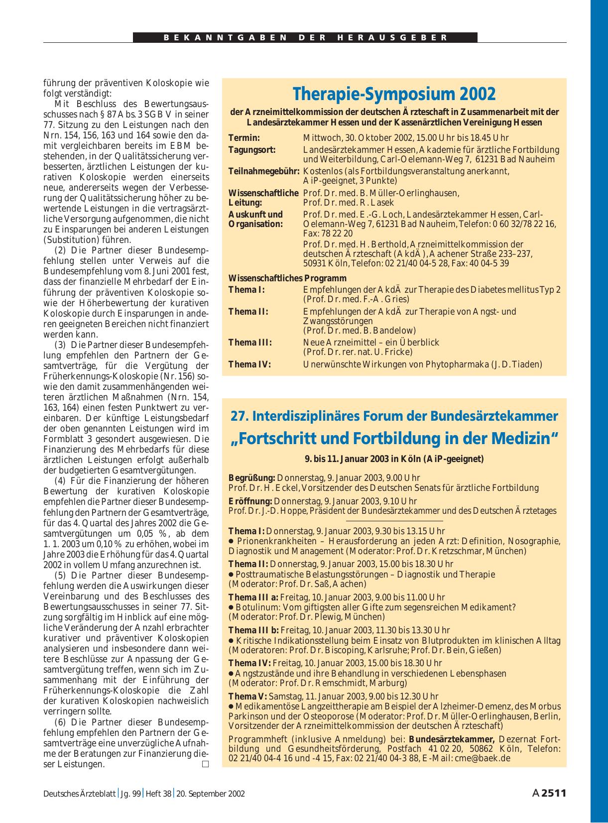 Vorschauseite 1: Therapie-Symposium 2002