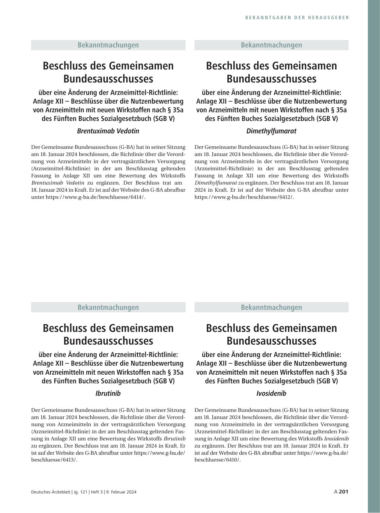 Vorschauseite 1: Beschluss des Gemeinsamen Bundesausschusses über eine Änderung der Arzneimittel-Richtlinie: Anlage XII – Ivosidenib