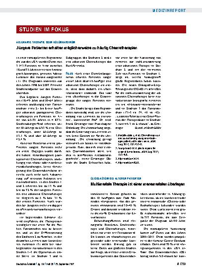 Vorschauseite 1: Adjuvante Therapie beim Kolonkarzinom: Jüngere Patienten erhalten möglicherweise zu häufig Chemotherapien