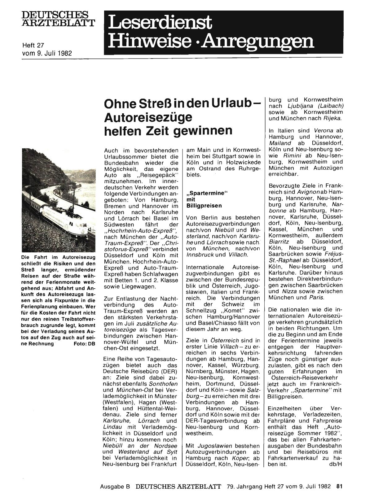 Vorschauseite 1: Ohne Streß in den Urlaub — Autoreisezüge helfen Zeit gewinnen