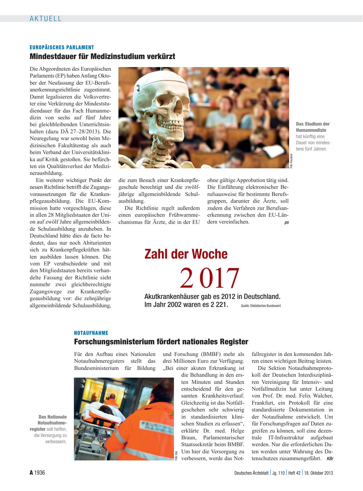 Vorschauseite 1: Notaufnahme: Forschungsministerium fördert nationales Register