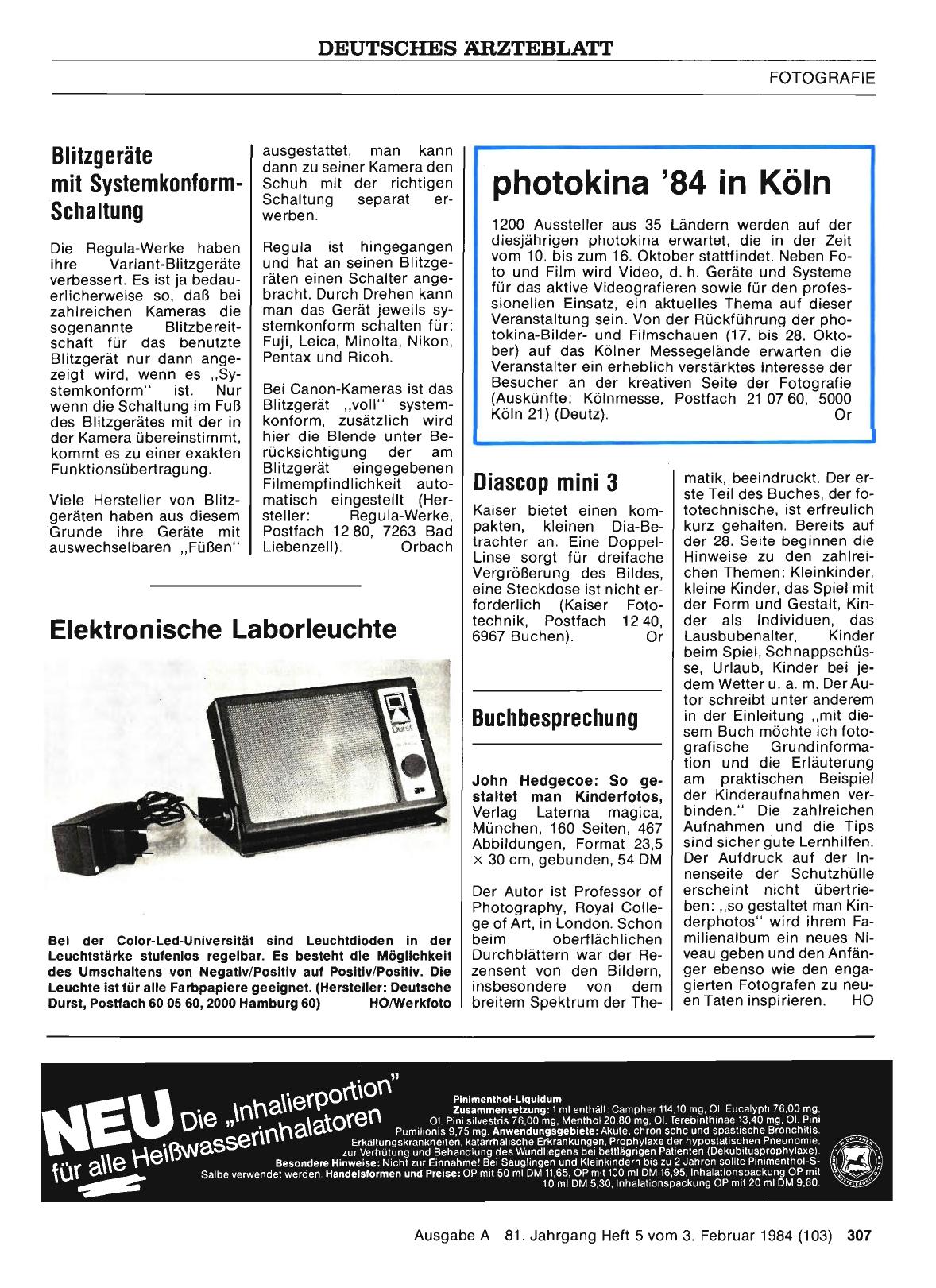 Vorschauseite 1: photokina '84 in Köln