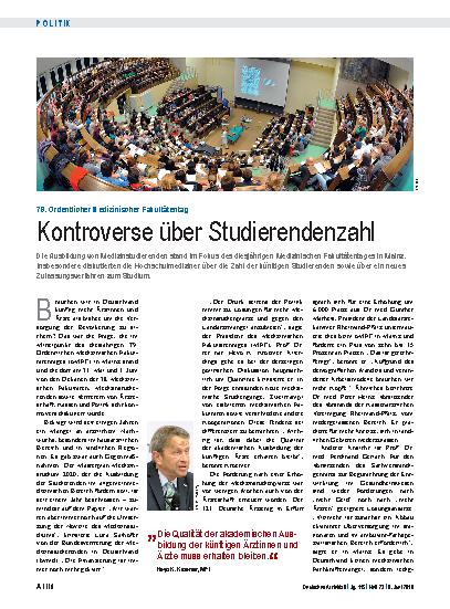 Vorschauseite 1: 79. Ordentlicher Medizinischer Fakultätentag: Kontroverse über Studierendenzahl