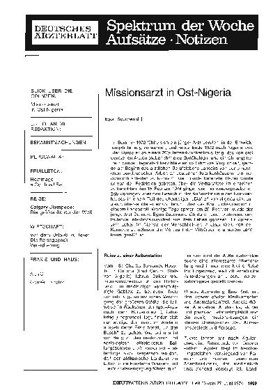 Vorschauseite 1: Missionsarzt in Ost-Nigeria