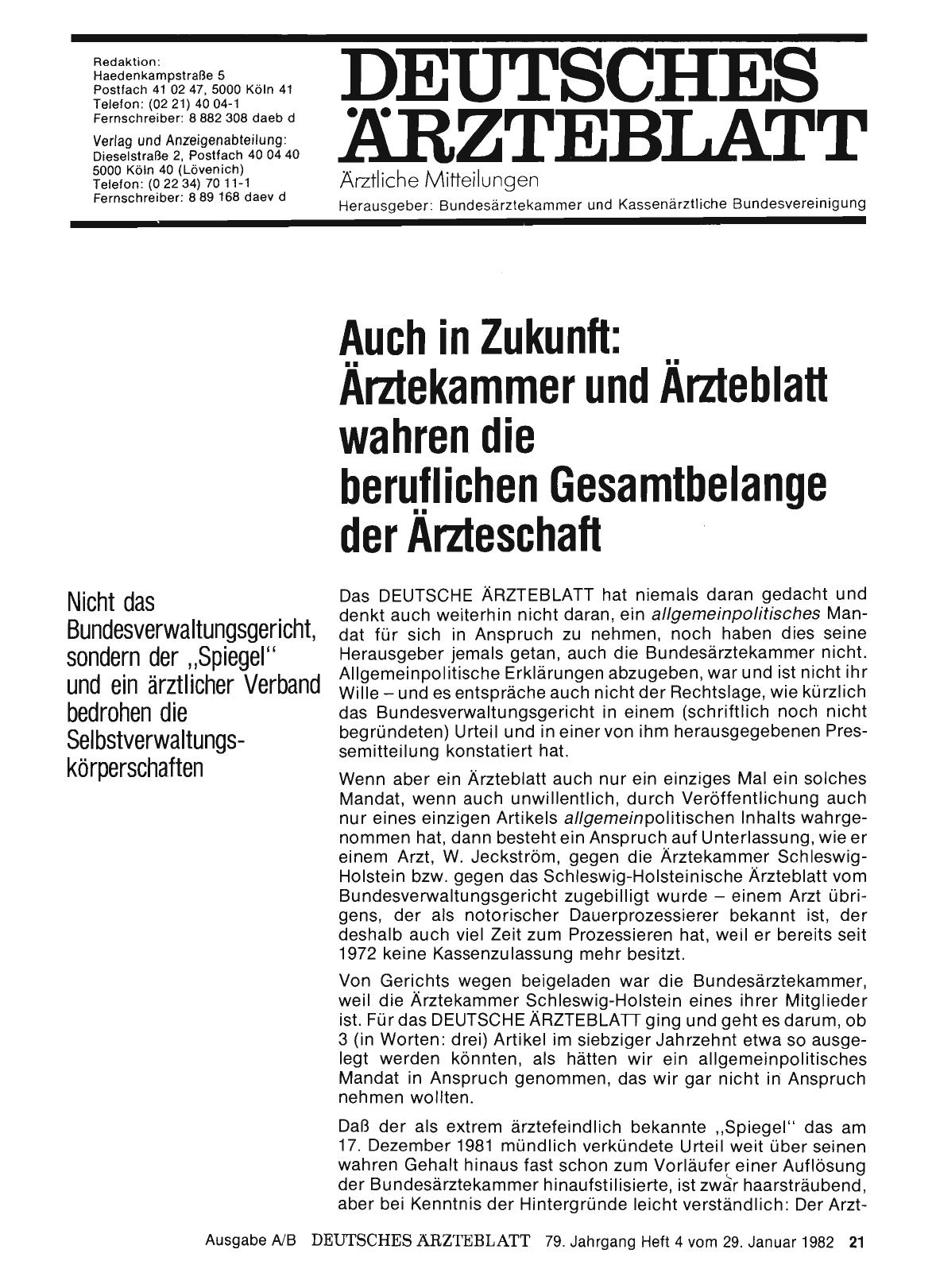 Vorschauseite 1: Auch in Zukunft: Ärztekammer und Ärzteblatt wahren die beruflichen Gesamtbelange der Ärzteschaft