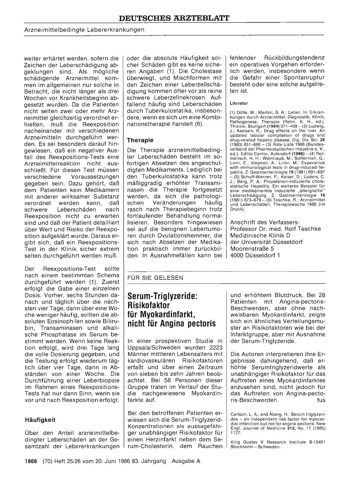 Vorschauseite 1: Serum-Triglyzeride: Risikofaktor für Myokardinfarkt, nicht für Angina pectoris