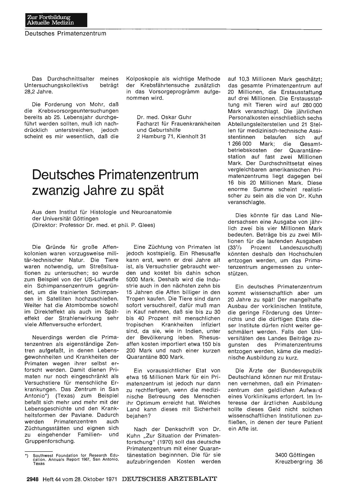 Vorschauseite 1: Deutsches Primatenzentrum zwanzig Jahre zu spät