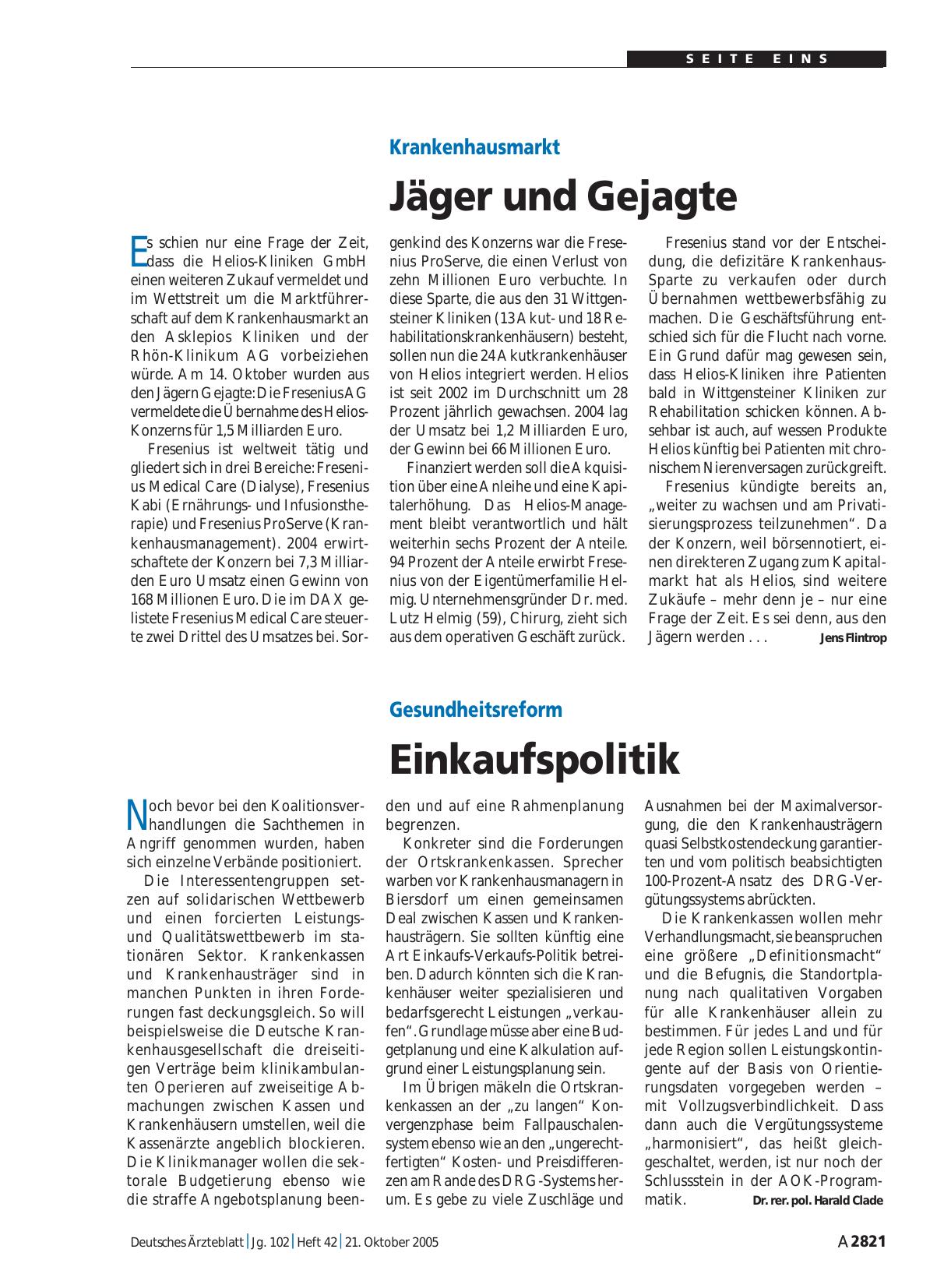 Vorschauseite 1: Krankenhausmarkt: Jäger und Gejagte