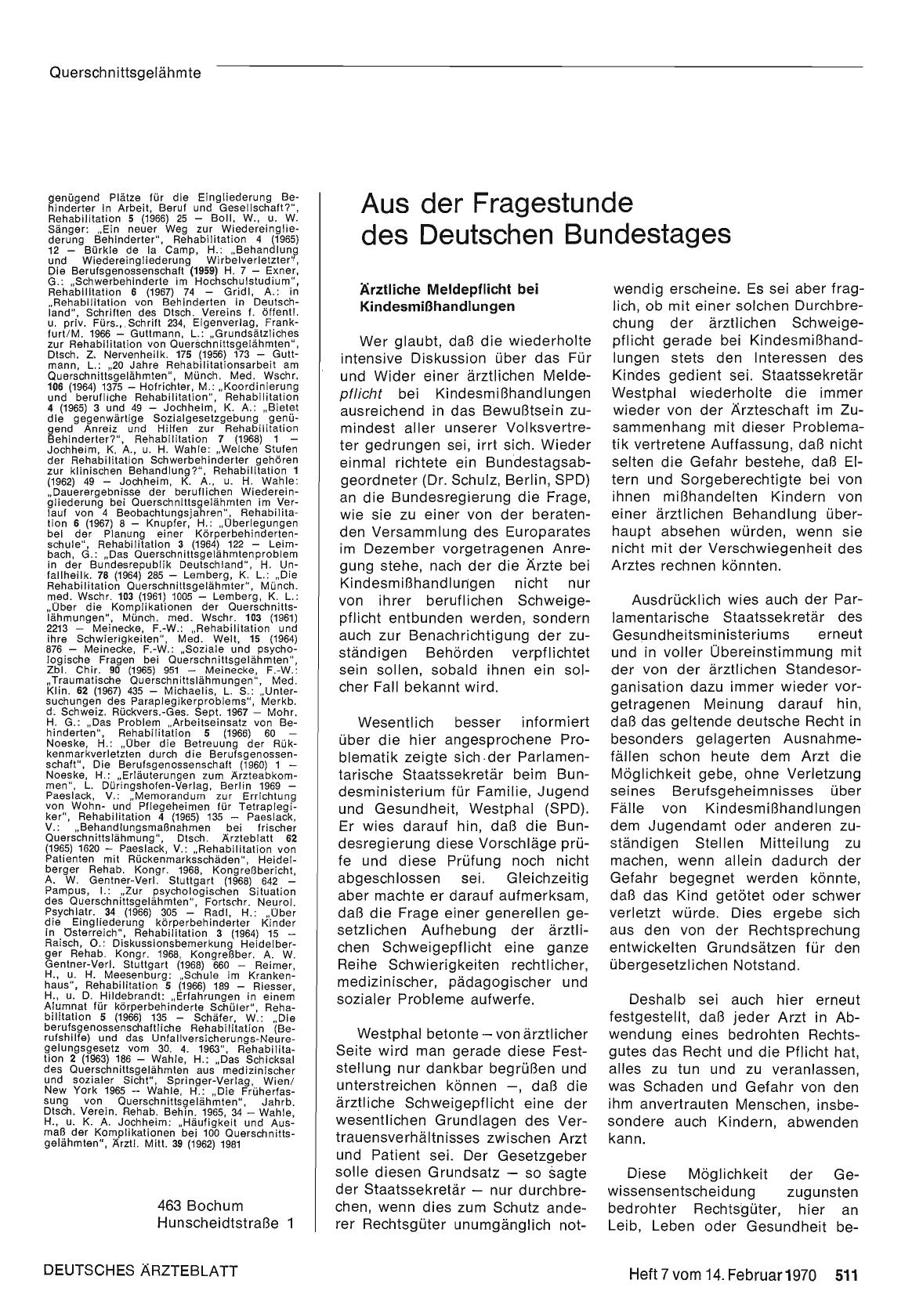 Vorschauseite 1: Aus der Fragestunde des Deutschen Bundestages