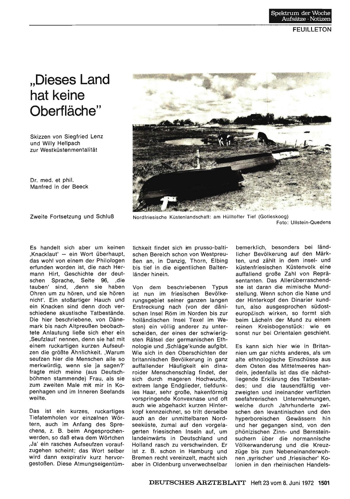 Vorschauseite 1: "Dieses Land hat keine Oberfläche” Skizzen von Siegfried Lenz und Willy Hellpach zur Westküstenmentalität
