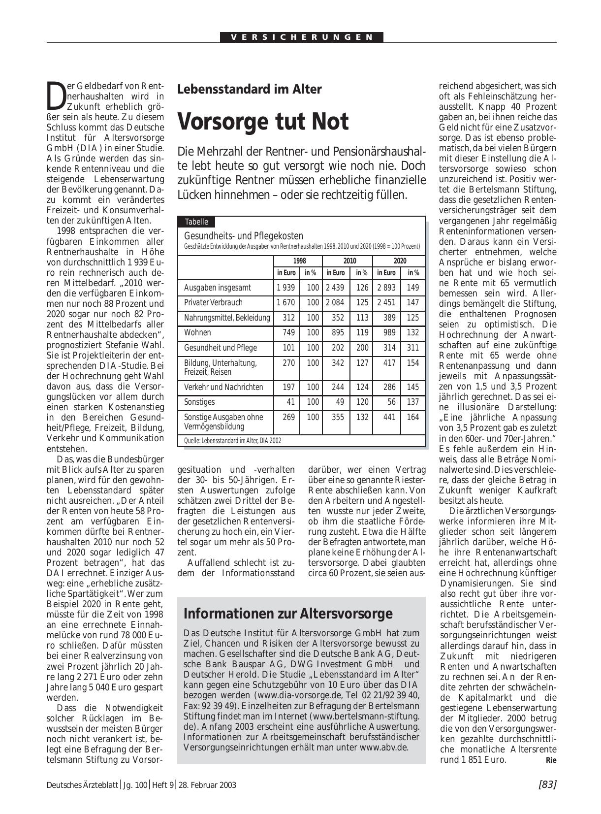 Vorschauseite 1: Informationen zur Altersvorsorge