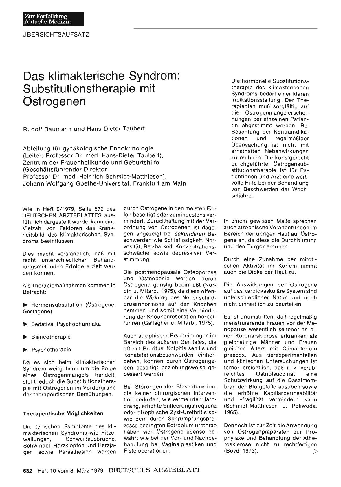Vorschauseite 1: Das klimakterische Syndrom: Substitutionstherapie mit Östrogenen