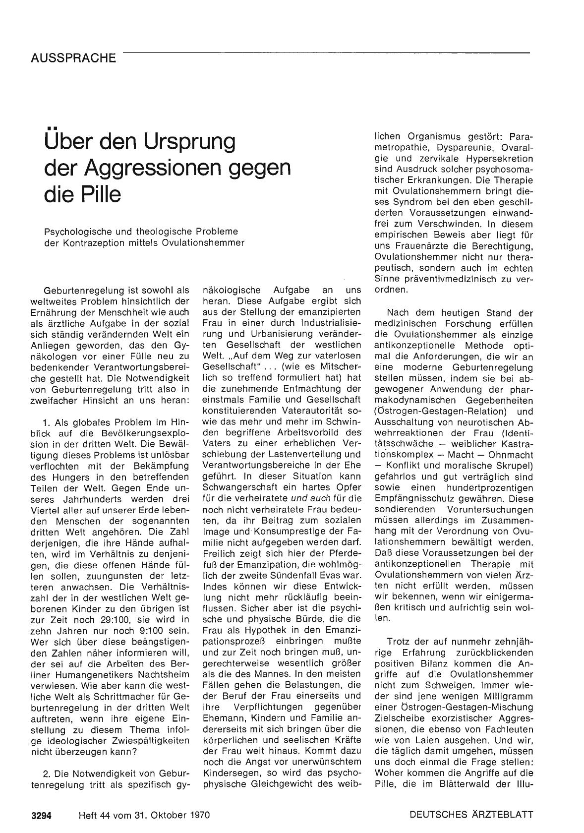 Vorschauseite 1: Über den Ursprung der Aggressionen gegen die Pille