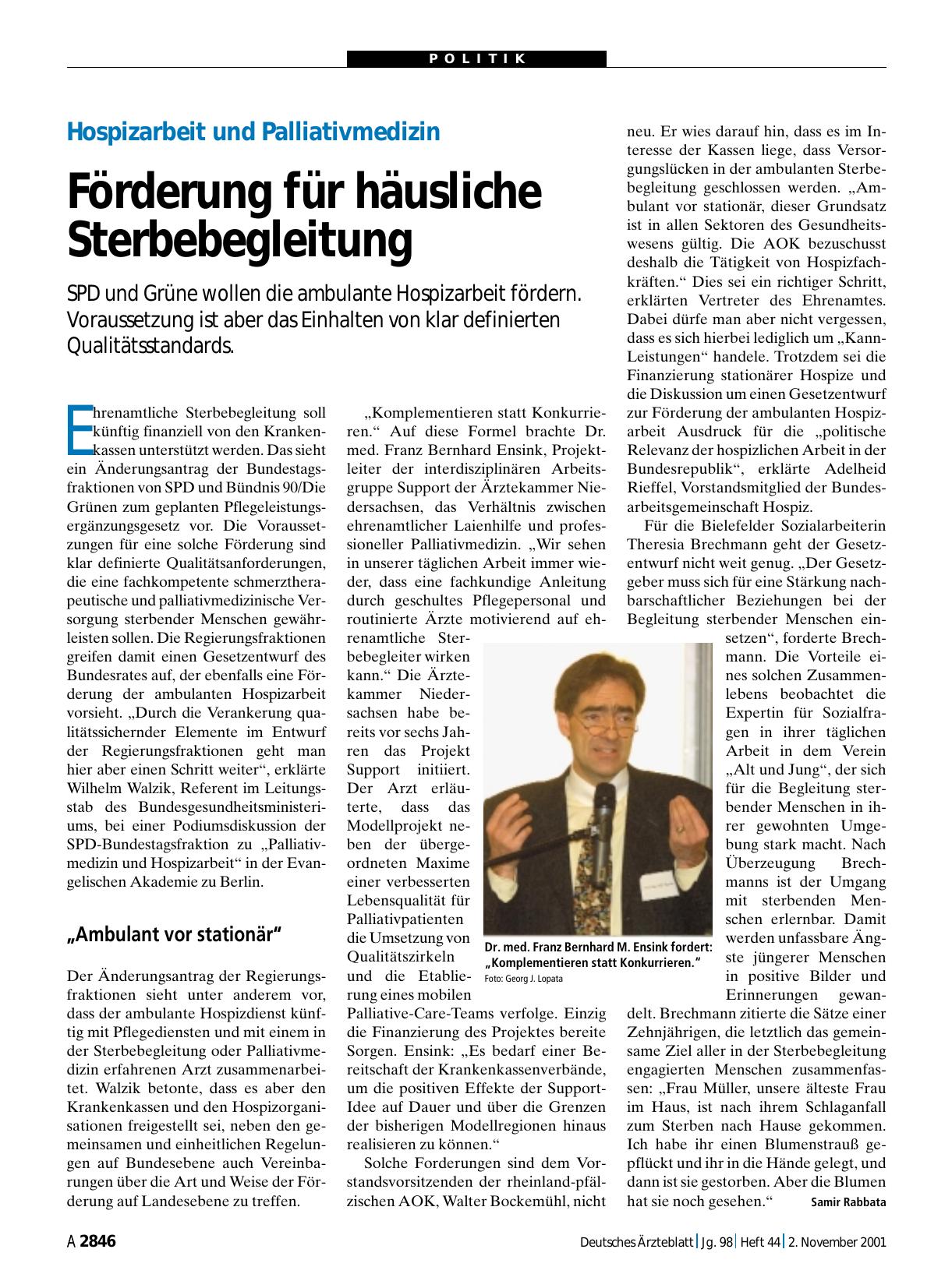 Vorschauseite 1: Hospizarbeit und Palliativmedizin: Förderung für häusliche Sterbebegleitung
