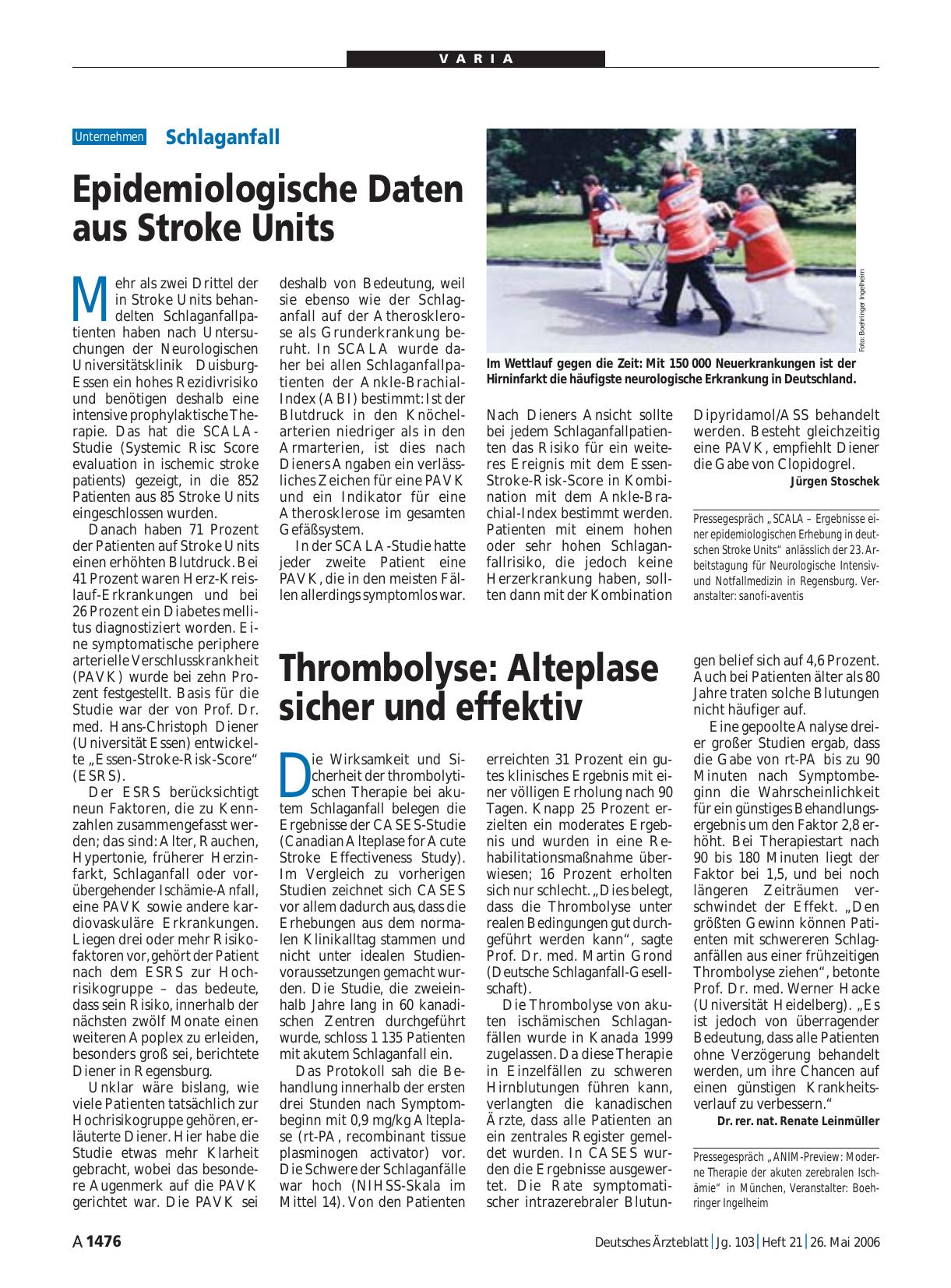 Vorschauseite 1: Schlaganfall: Epidemiologische Daten aus Stroke Units