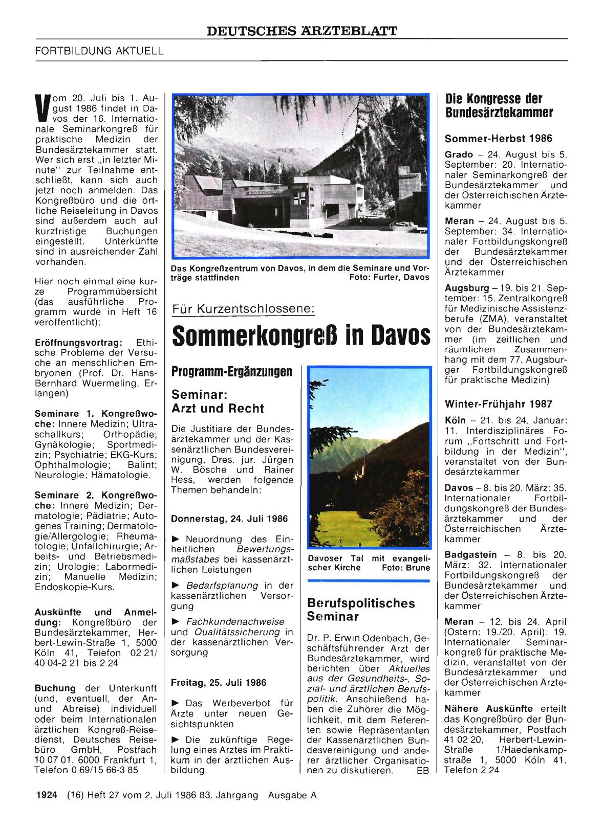 Vorschauseite 1: Die Kongresse der Bundesärztekammer