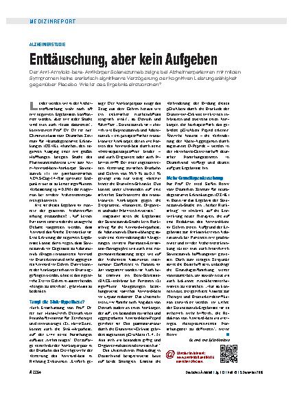 Vorschauseite 1: Alzheimerstudie: Enttäuschung, aber kein Aufgeben