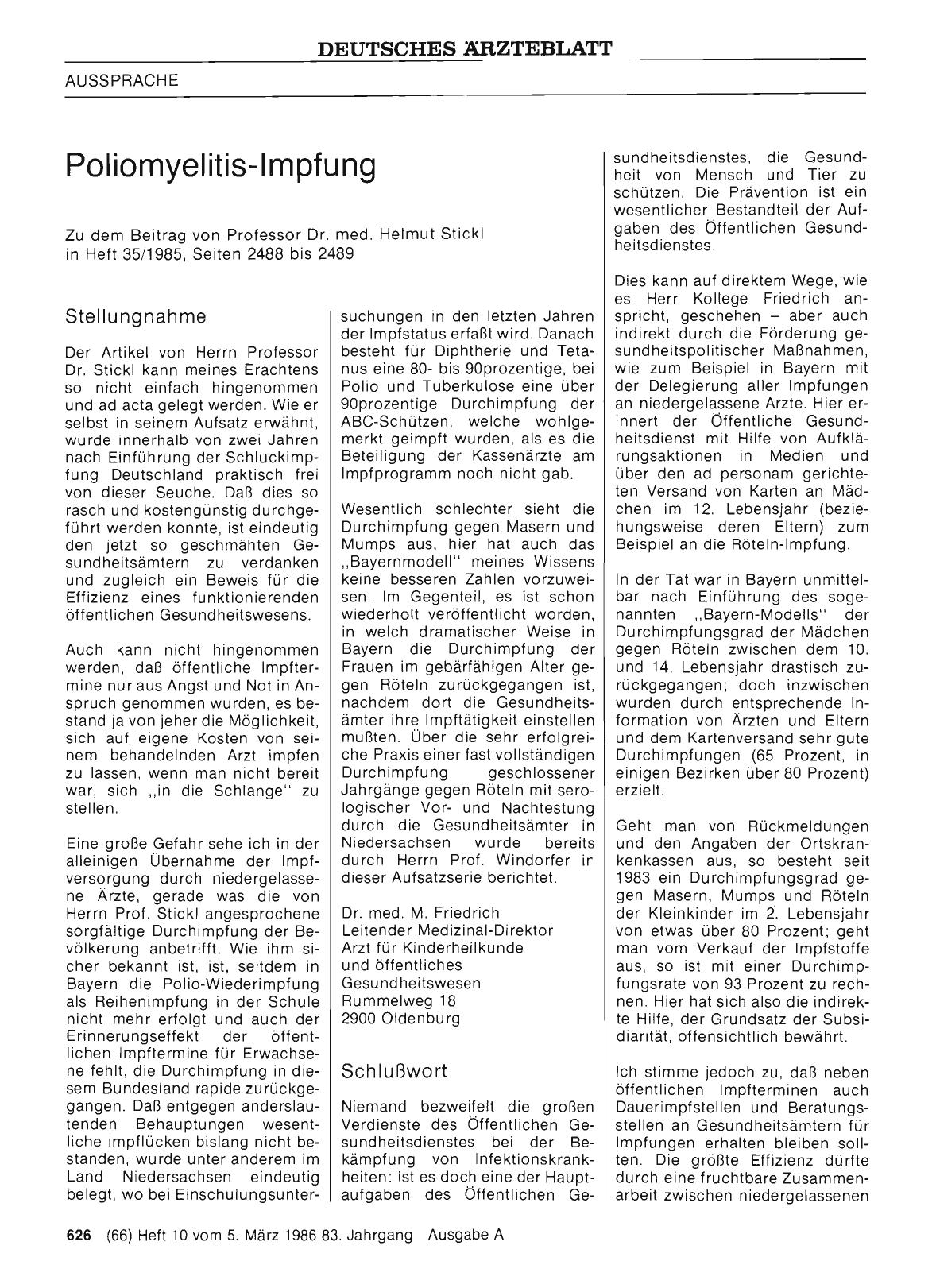 Vorschauseite 1: Poliomyelitis-Impfung: Stellungnahme