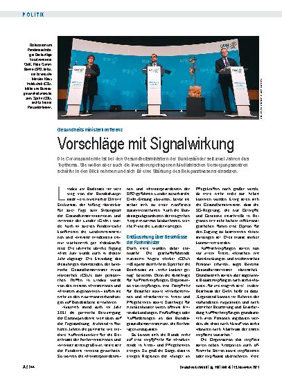 Vorschauseite 1: Gesundheitsministerkonferenz: Vorschläge mit Signalwirkung