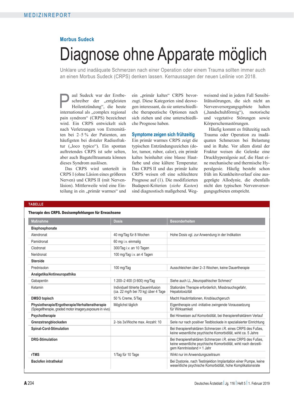 Vorschauseite 1: Morbus Sudeck: Diagnose ohne Apparate möglich