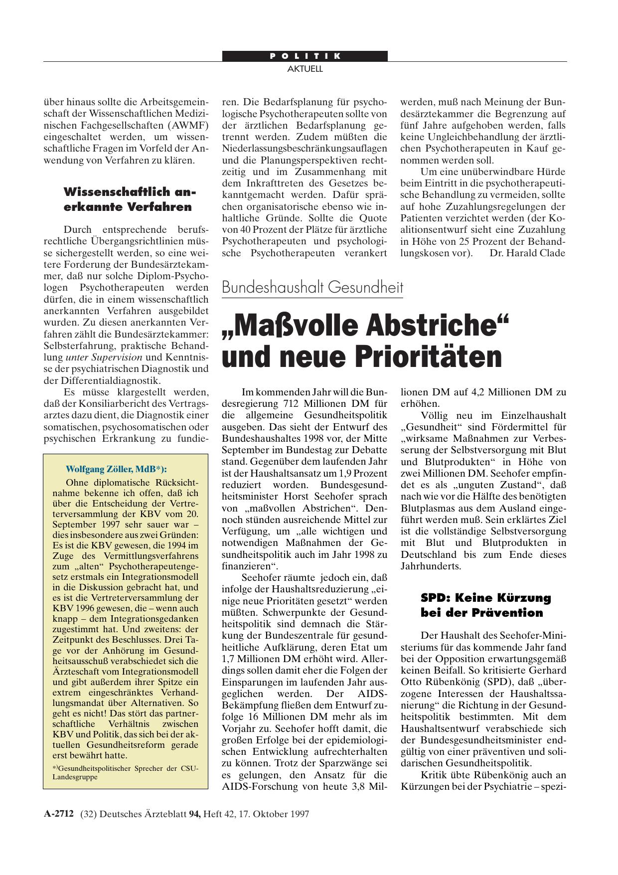 Vorschauseite 1: Bundeshaushalt Gesundheit: „Maßvolle Abstriche“ und neue Prioritäten