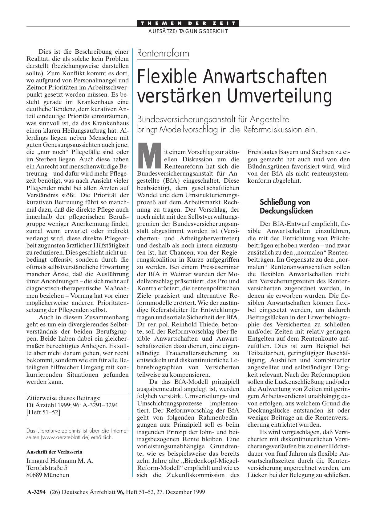 Vorschauseite 1: Rentenreform: Flexible Anwartschaften verstärken Umverteilung