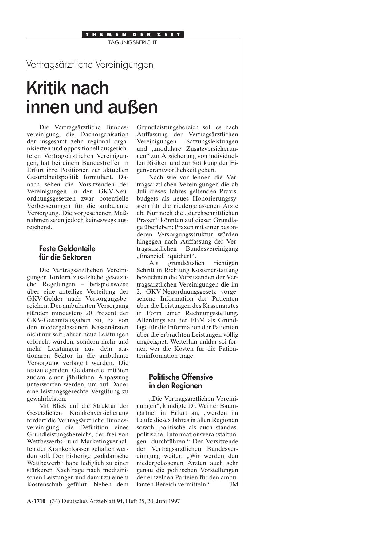 Vorschauseite 1: Vertragsärztliche Vereinigungen: Kritik nach innen und außen