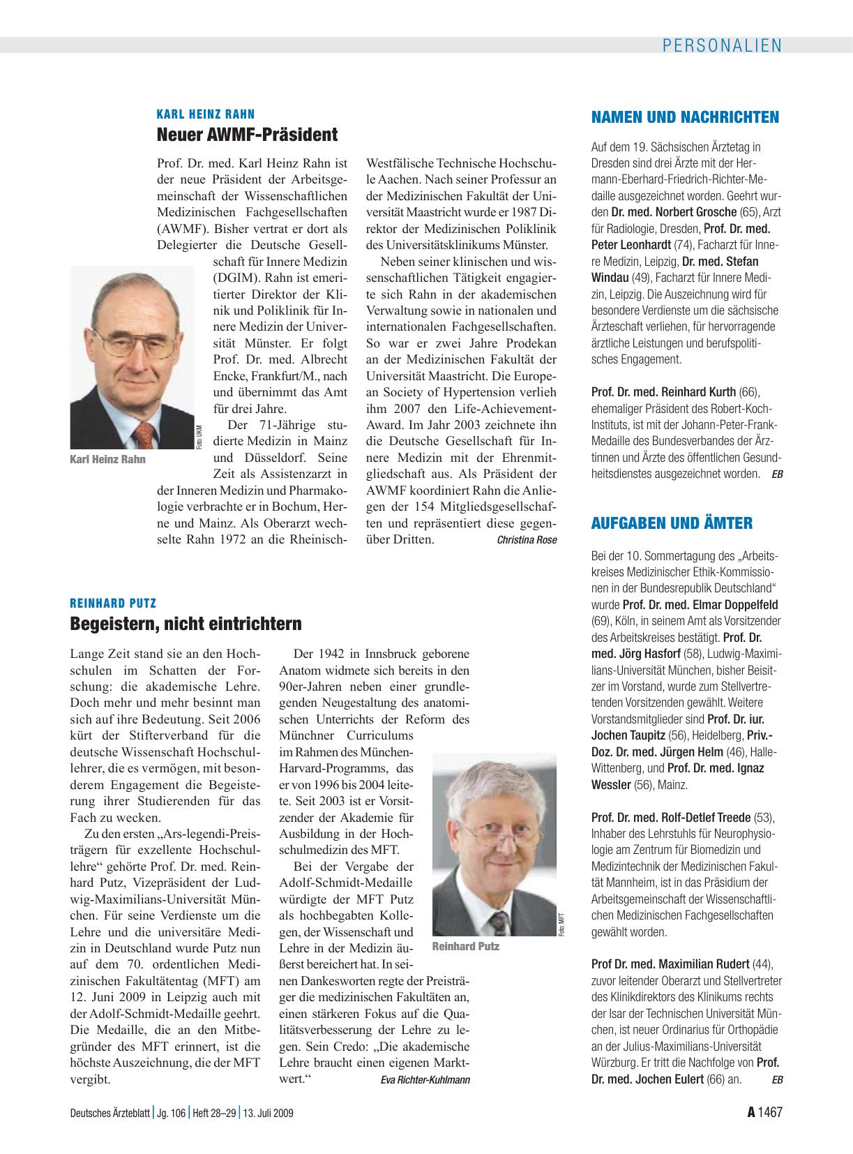 Vorschauseite 1: Karl Heinz Rahn: Neuer AWMF-Präsident