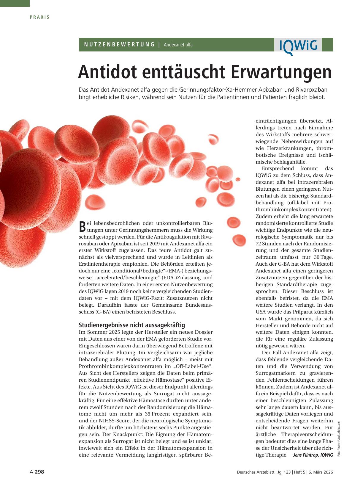 Vorschauseite 1: Andexanet alfa: Antidot enttäuscht Erwartungen