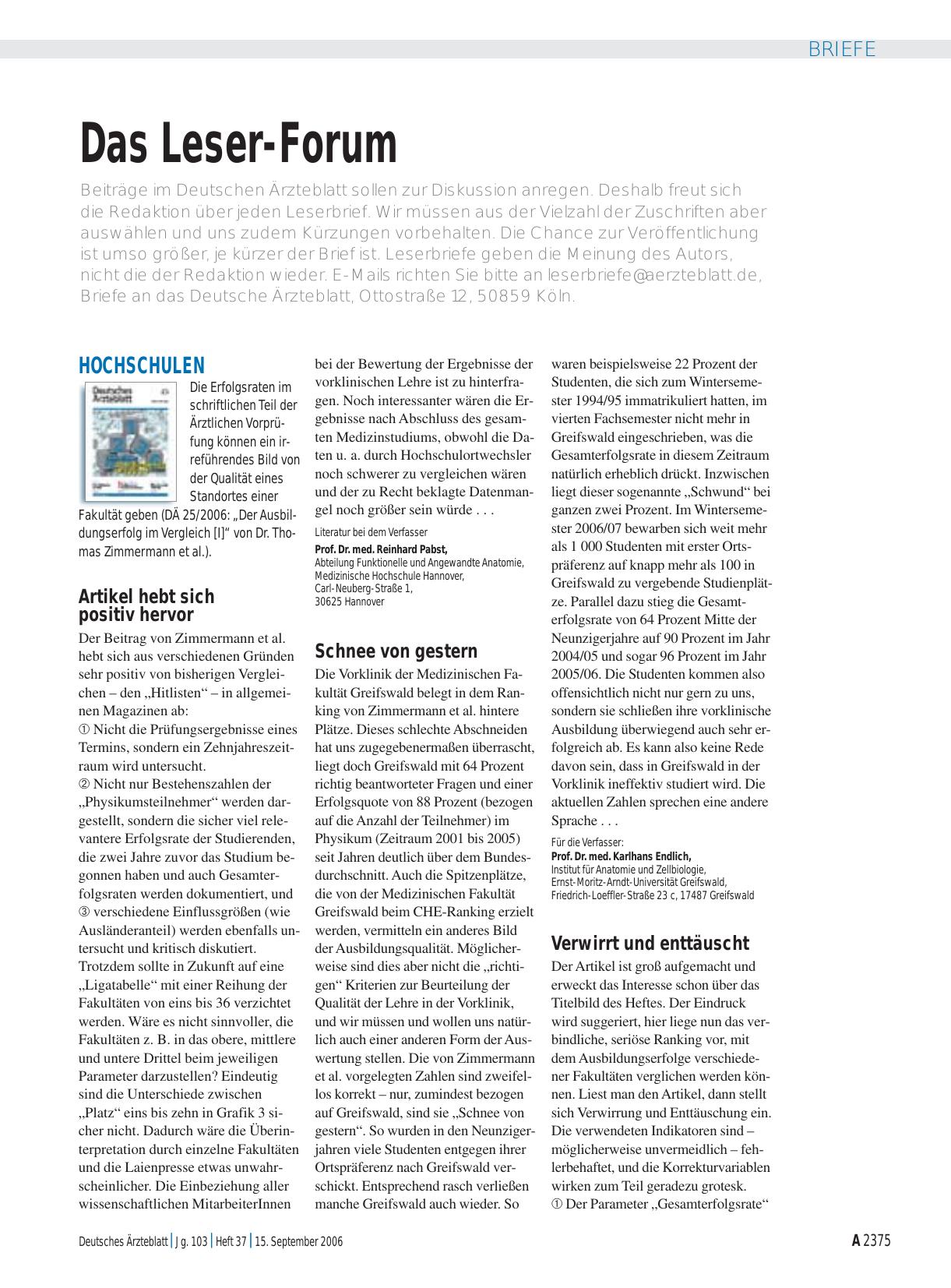 Vorschauseite 1: Hochschulen: Artikel hebt sich positiv hervor
