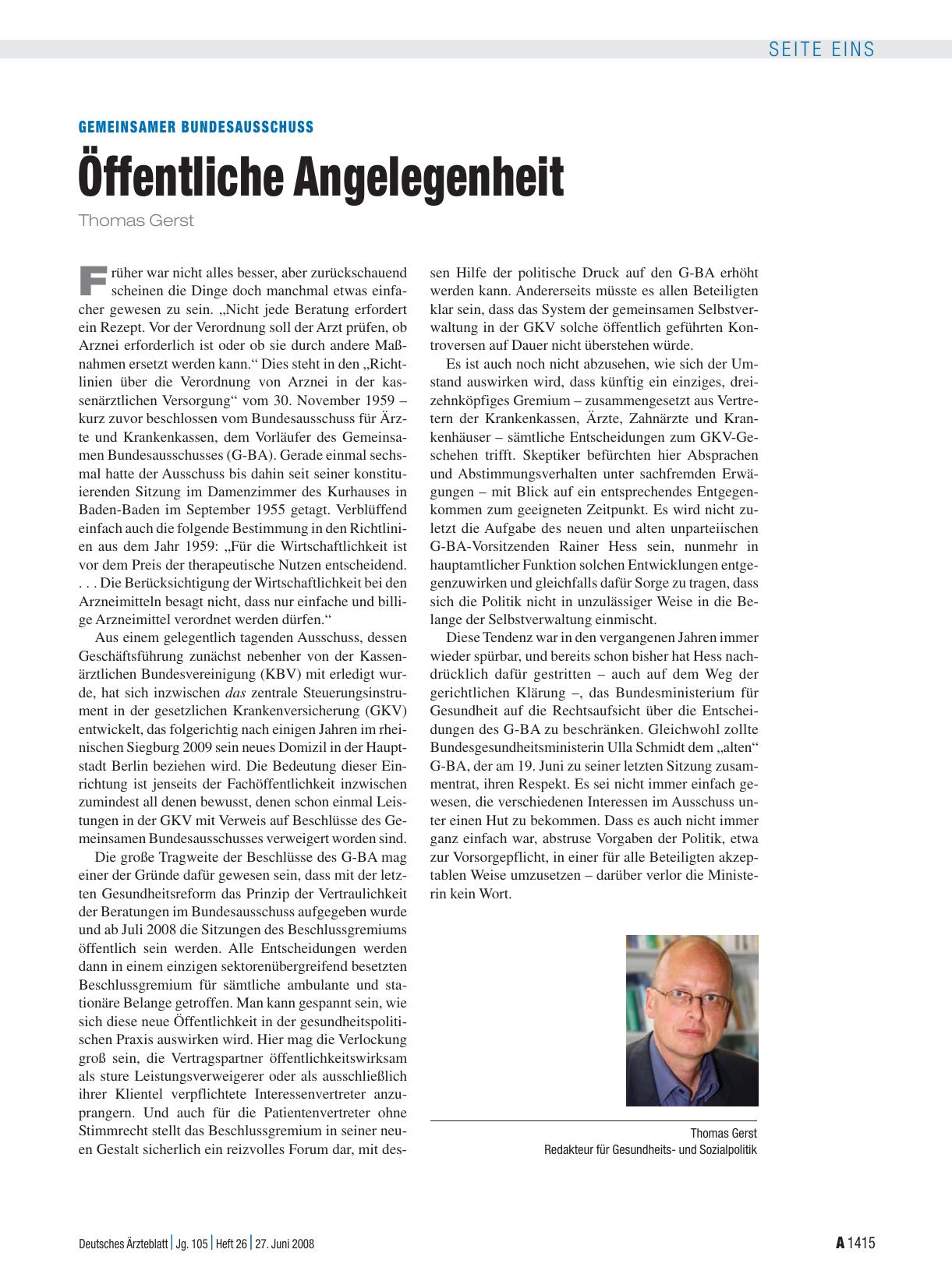 Vorschauseite 1: Gemeinsamer Bundesausschuss: Öffentliche Angelegenheit