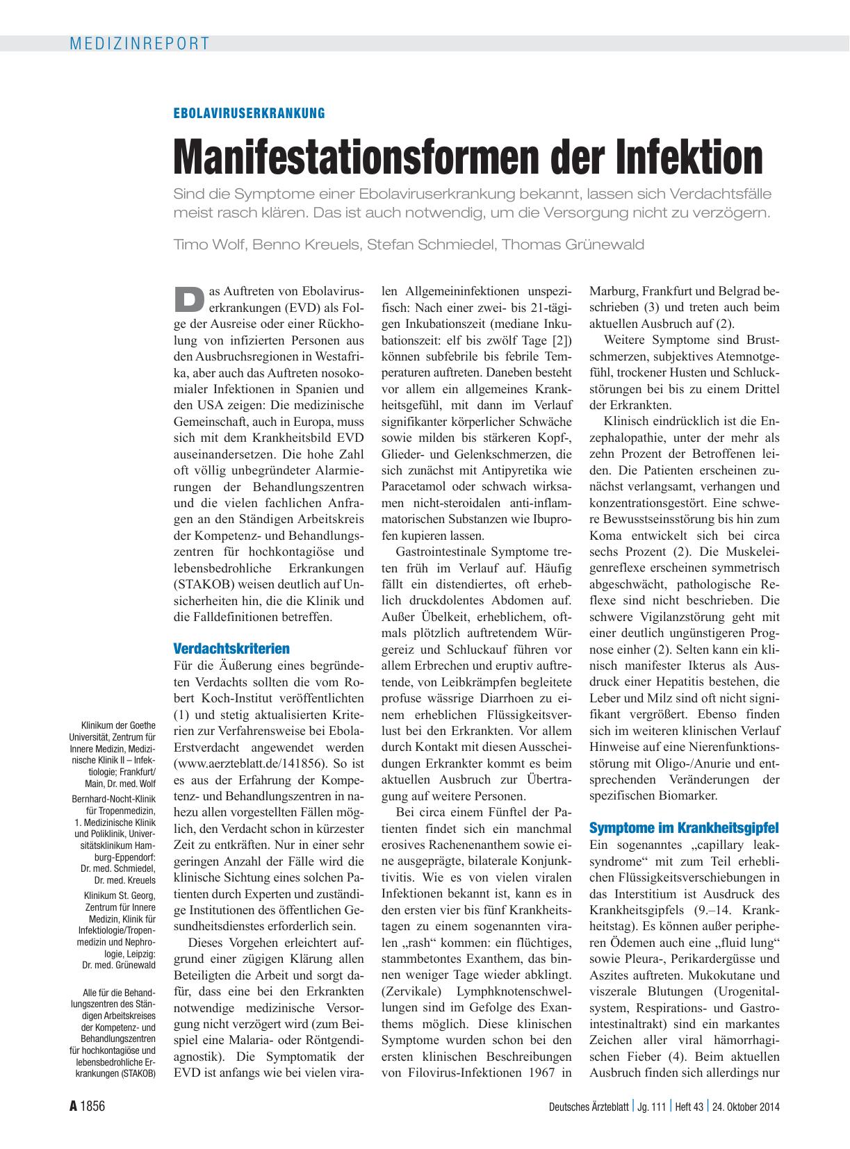 Vorschauseite 1: Ebolaviruserkrankung: Manifestationsformen der Infektion