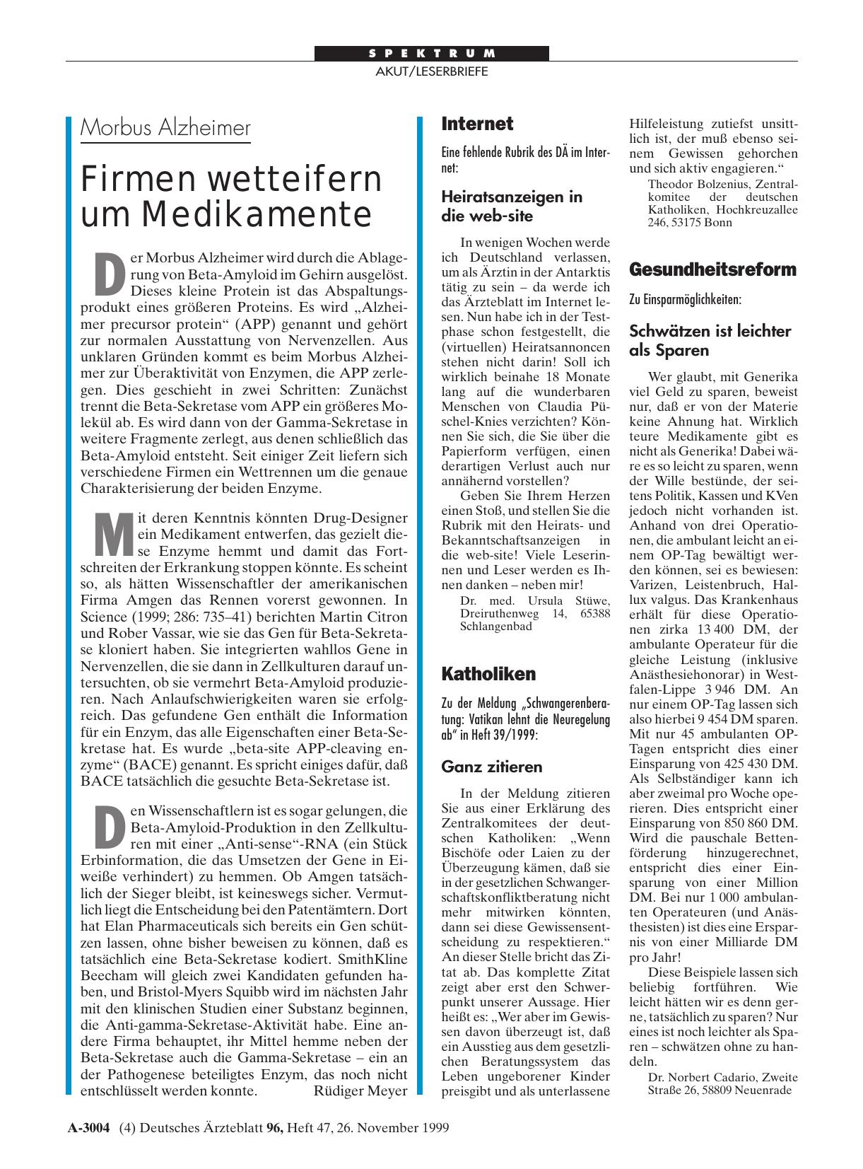 Vorschauseite 1: Morbus Alzheimer: Firmen wetteifern um Medikamente